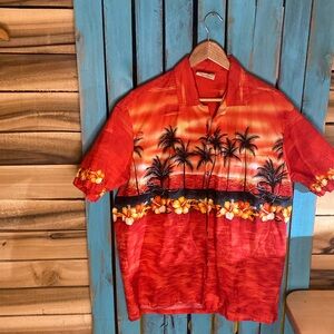Vintage Winnie Fashion Hawaiian shirt size L made in Hawaii orange black cotton